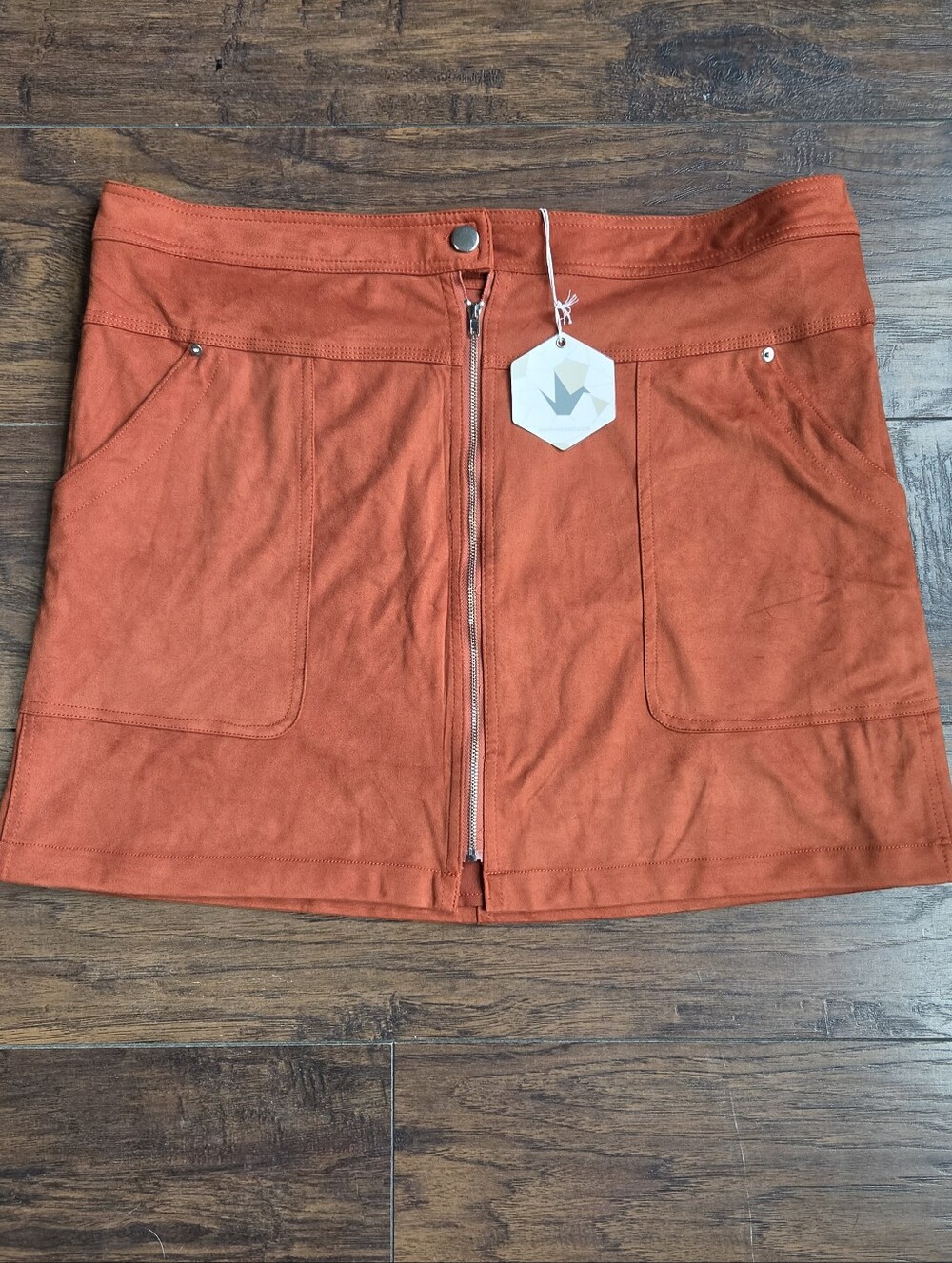 Paper Crane Rust Orange Front-Zip Mini Skirt